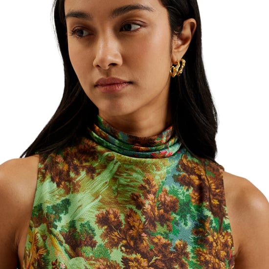 Ted Baker Eyva Bedrucktes Midikleid Mit Wasserfallausschnitt, Grün - Image 4