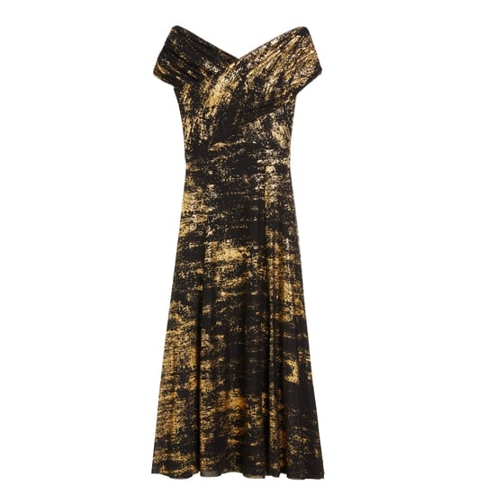 Schwarzes Midikleid Von Ted Baker Serinha Bardot Mit Folienprint - Image 1
