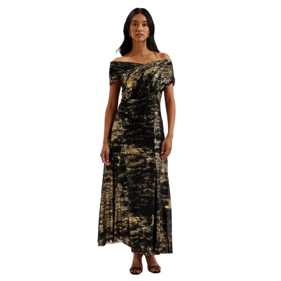 Schwarzes Midikleid Von Ted Baker Serinha Bardot Mit Folienprint - Image 2