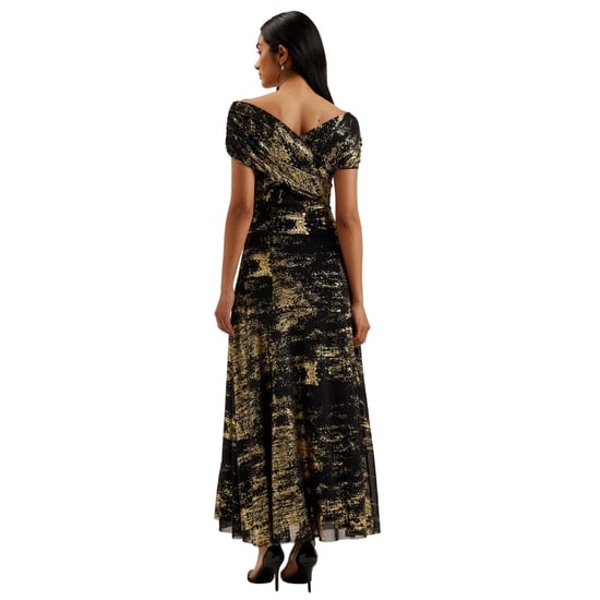 Schwarzes Midikleid Von Ted Baker Serinha Bardot Mit Folienprint - Image 3