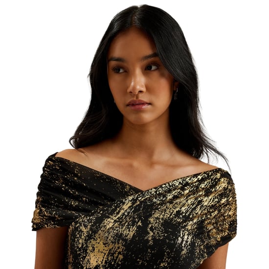 Schwarzes Midikleid Von Ted Baker Serinha Bardot Mit Folienprint - Image 4