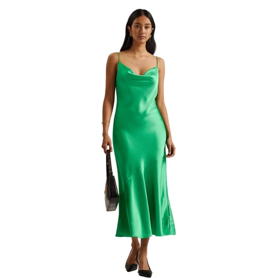Ted Baker Tunca Satin-abendkleid In Grün Mit Wasserfallausschnitt, Midi-länge - Image 3