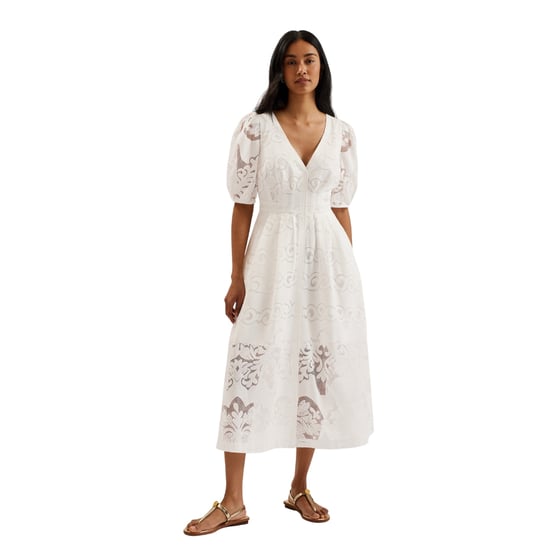 Weißes Midikleid Von Ted Baker Agnel Mit Spitze Und Puffärmeln - Image 2