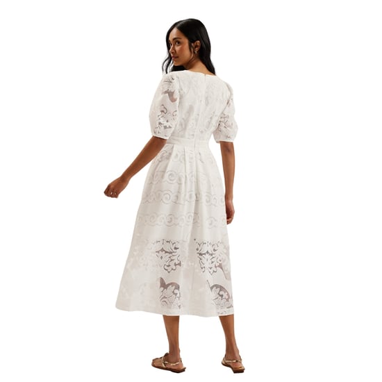 Weißes Midikleid Von Ted Baker Agnel Mit Spitze Und Puffärmeln - Image 4