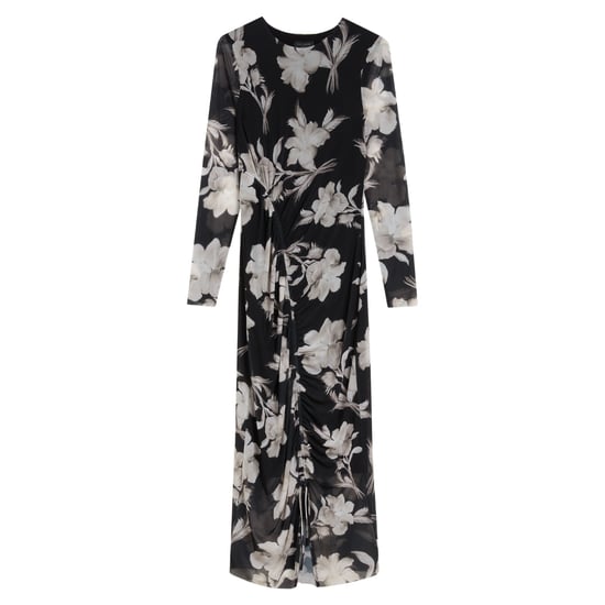 Ted Baker Marliyy Bedrucktes, Figurbetontes, Gerafftes Schwarzes Kleid Aus Mesh - Image 1
