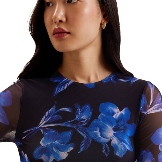 Ted Baker Marliyy Bedrucktes, Figurbetontes Kleid Aus Mesh, Blau - Image 4