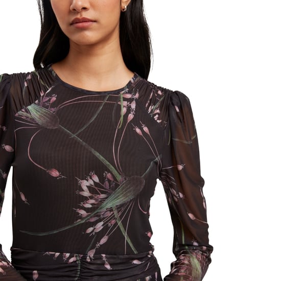Schwarzes Minikleid „sande" Von Ted Baker Mit Gerafften Schultern Und Mesh-einsätzen - Image 3