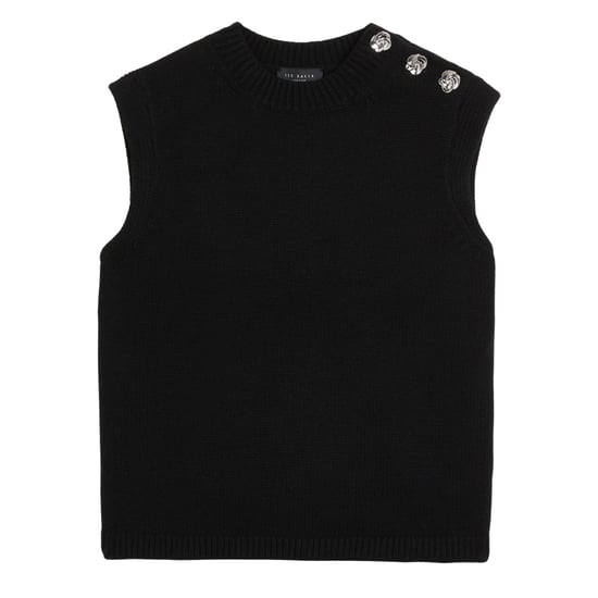 Ted Baker Rondher Rose Button Crew Neck Black Tank Top - Image 1