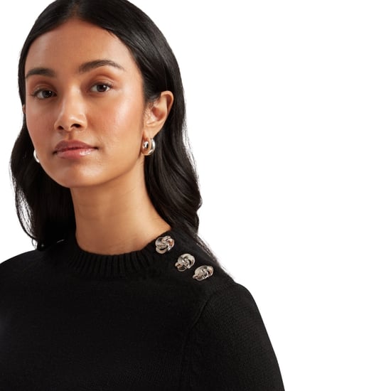 Ted Baker Janha Rose Button Rundhals Langarmpullover, Schwarz - Image 5