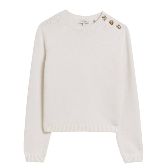 Ted Baker Janha Rose Pullover Mit Rosenknopfleiste, Rundhalsausschnitt Und Langen Ärmeln, Elfenbeinfarben - Image 1