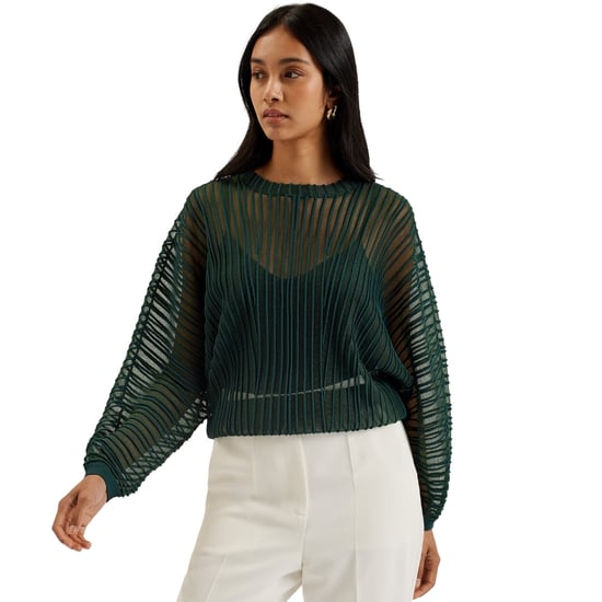 Ted Baker Nelly Transparentes, Gestreiftes, Dunkelgrünes Stricktop - Image 4