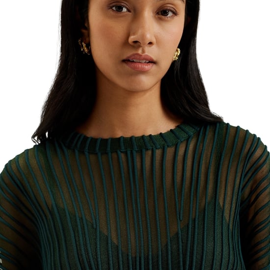 Ted Baker Nelly Transparentes, Gestreiftes, Dunkelgrünes Stricktop - Image 5