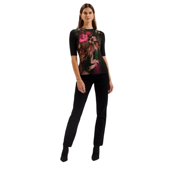 Ted Baker Floene Bedrucktes, Eng Anliegendes, Schwarzes Oberteil Mit Dreiviertelärmeln - Image 2