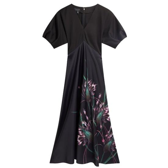 Ted Baker Sado Bedrucktes Ponte-satin-kleid In Schwarz - Image 1