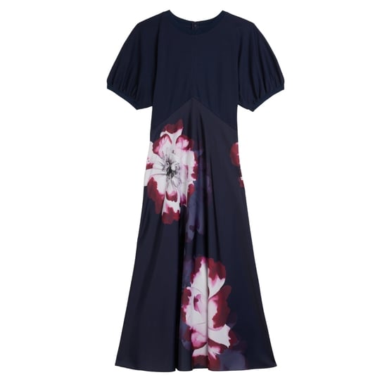 Ted Baker Mitzic Ponte Oberteil Bedrucktes Marineblaues Satinkleid - Image 1