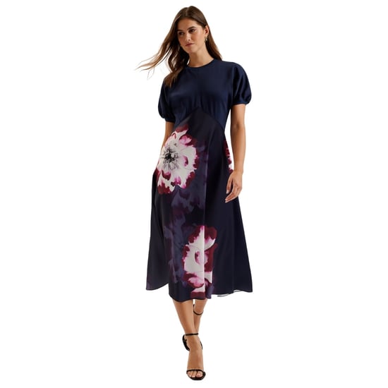 Ted Baker Mitzic Ponte Oberteil Bedrucktes Marineblaues Satinkleid - Image 2