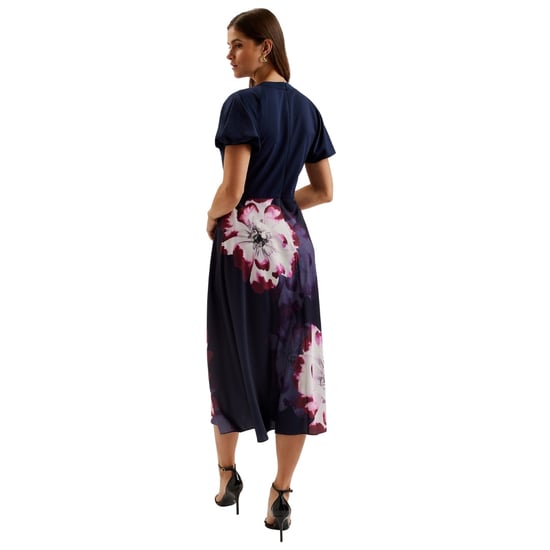Ted Baker Mitzic Ponte Oberteil Bedrucktes Marineblaues Satinkleid - Image 4
