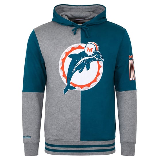 Mitchell & Ness NFL Miami Dolphins Farbgeteiltes Herren Hoodie Grau/Türkis - Image 1