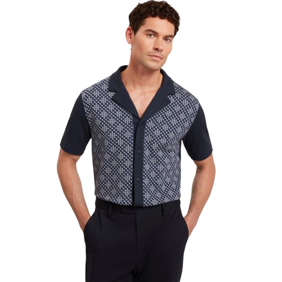 Ted Baker Danlibe Argyle Button Through Navy Jersey Shirt - Image 3