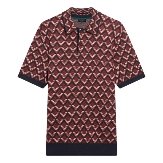 Ted Baker Melvvin Geo Jacquard Bordeauxfarbenes Strick-polohemd - Image 1