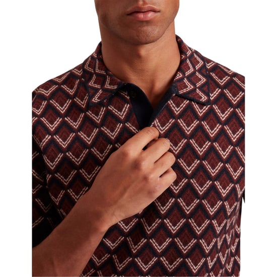 Ted Baker Melvvin Geo Jacquard Bordeauxfarbenes Strick-polohemd - Image 4