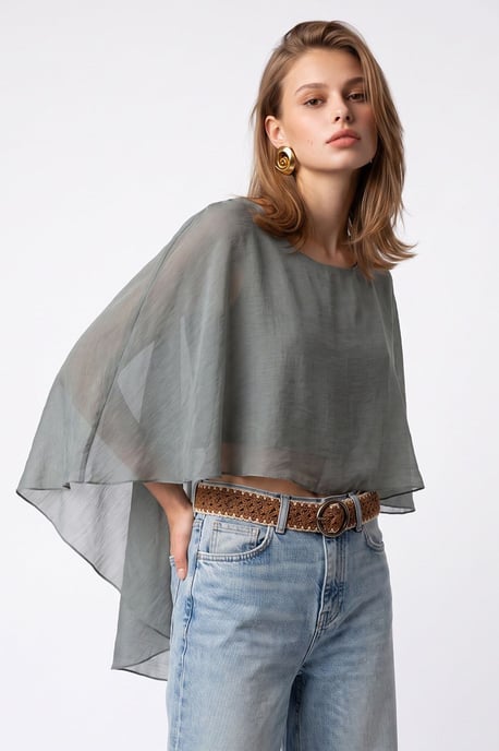 Lockere Chiffon-Bluse mit Rundhalsausschnitt - Image 3