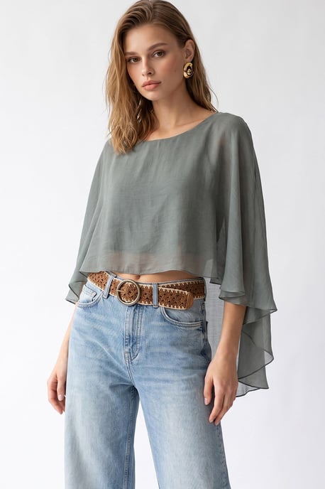 Lockere Chiffon-Bluse mit Rundhalsausschnitt - Image 4