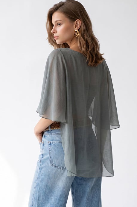 Lockere Chiffon-Bluse mit Rundhalsausschnitt - Image 5