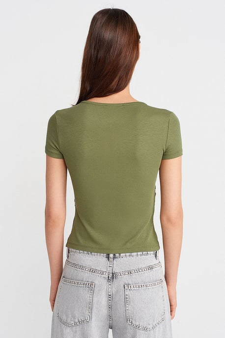 Slim Fit V-Ausschnitt Knöpfen Bluse - Image 2