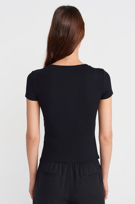 Dilvin Slim-fit Bluse mit V-Ausschnitt und Knopfleiste - Schwarz - Image 2