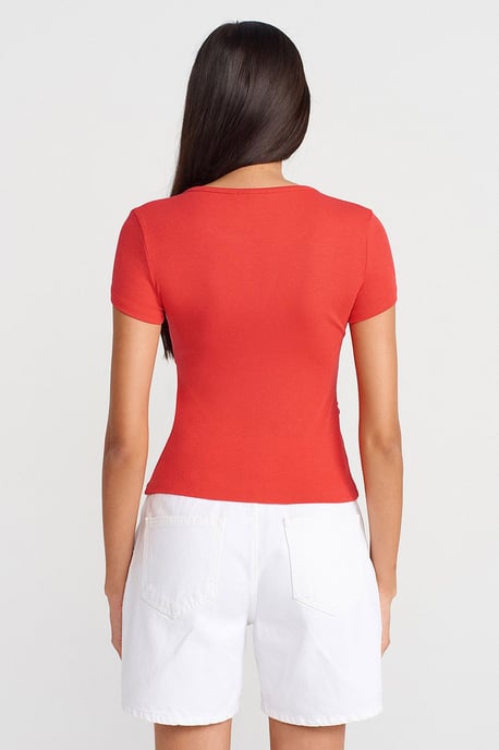 Slim Fit V-Ausschnitt Knöpfen Bluse - Image 2