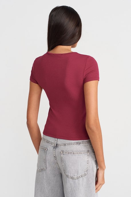 Slim Fit V-Ausschnitt Knöpfen Bluse - Image 2
