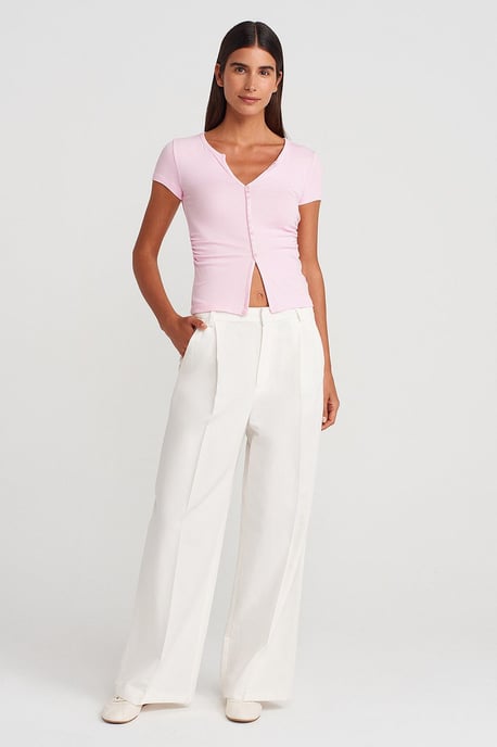Slim Fit V-Ausschnitt Knöpfen Bluse - Image 4