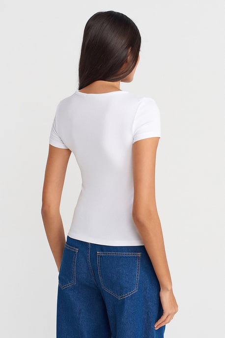 Slim Fit V-Ausschnitt Knöpfen Bluse - Image 2