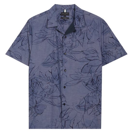 Ted Baker Terroni Regular Chambray Floral Dunkelblaues Hemd - Image 1