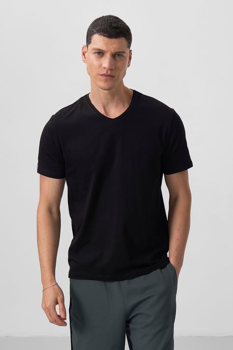 Tommy Life Baumwoll-Elastan T-Shirt mit V-Ausschnitt für Herren - Schwarz - Image 2