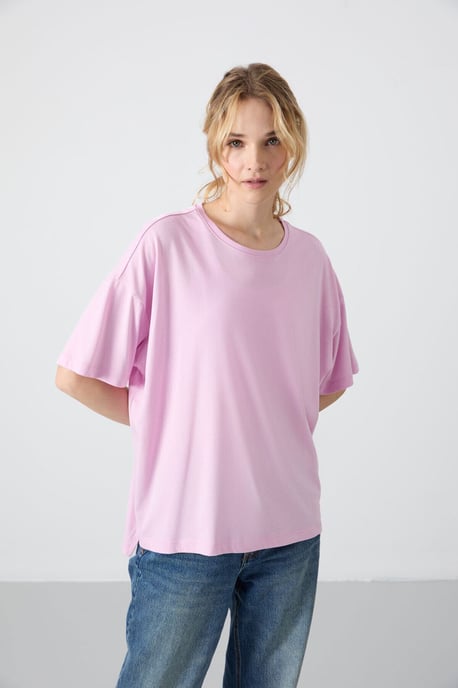Oversized Baumwoll-Modal Rundhals-T-Shirt - Image 4