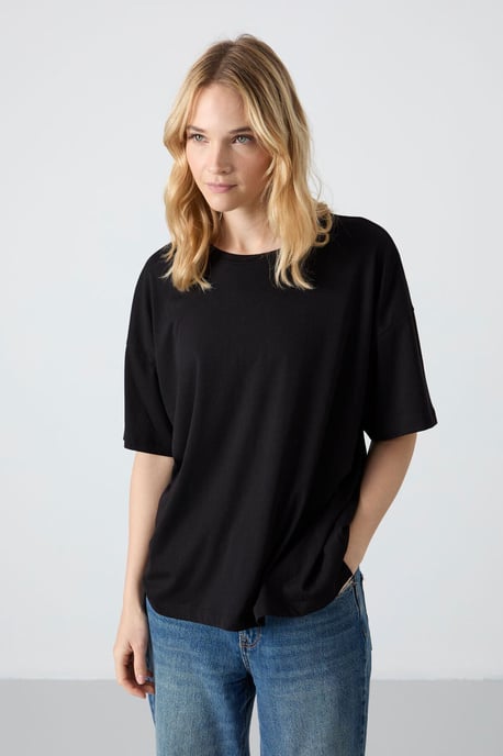 Oversized Baumwoll-Modal Rundhals-T-Shirt - Image 5