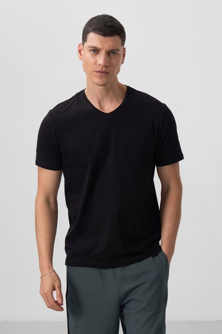 Herren Baumwolle Elastan V-Ausschnitt T-Shirt - Image 6