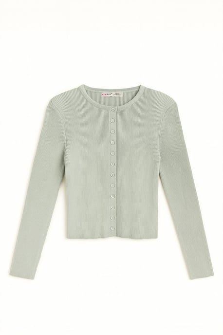 Knopfverschluss Slim Fit Rippstrick-Cardigan - Image 1