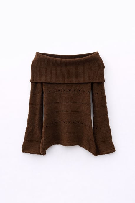 Off-Shoulder Strukturierter Rippstrickpullover mit Ausschnittdetails - Image 1