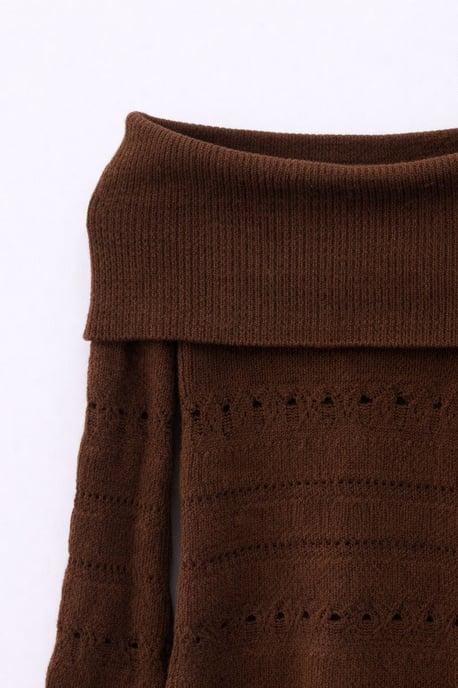 Off-Shoulder Strukturierter Rippstrickpullover mit Ausschnittdetails - Image 2