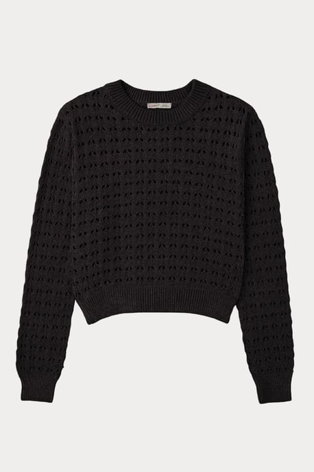 Strukturierter Strick-Relaxt-Crop-Pullover mit Rundhalsausschnitt - Image 1