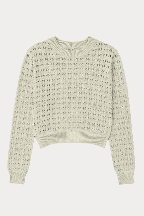 Strukturierter Strick-Relaxt-Crop-Pullover mit Rundhalsausschnitt - Image 1