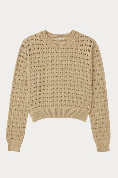 Strukturierter Strick-Relaxt-Crop-Pullover mit Rundhalsausschnitt - Image 1