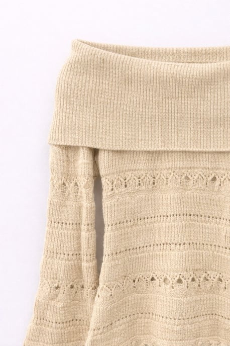 Off-Shoulder Strukturierter Rippstrickpullover mit Ausschnittdetails - Image 2