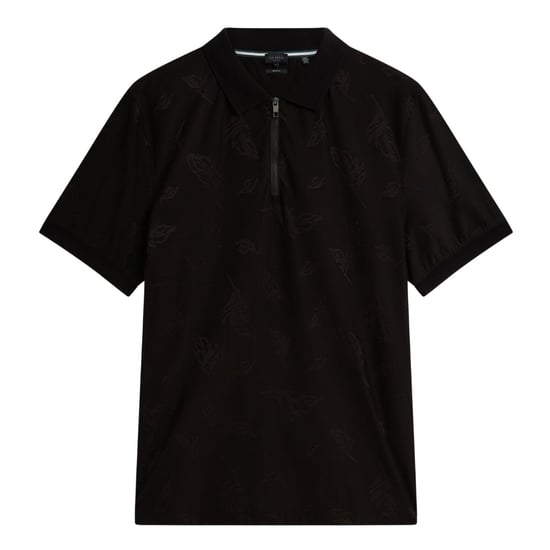 Ted Baker Neyack Feather Jacquard Zip Schwarzes Polohemd - Image 1