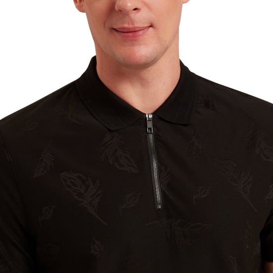 Ted Baker Neyack Feather Jacquard Zip Schwarzes Polohemd - Image 4