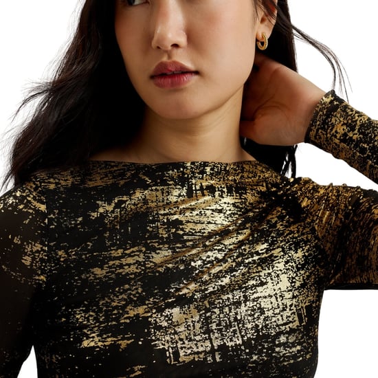 Ted Baker Karenha Skinny Fit Top Aus Schwarzem Mesh Mit Folienprint - Image 4