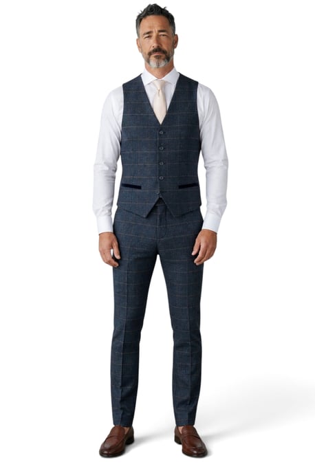 Herrenweste aus marineblauem Tweed mit Fischgrätmuster - Harris - Image 2